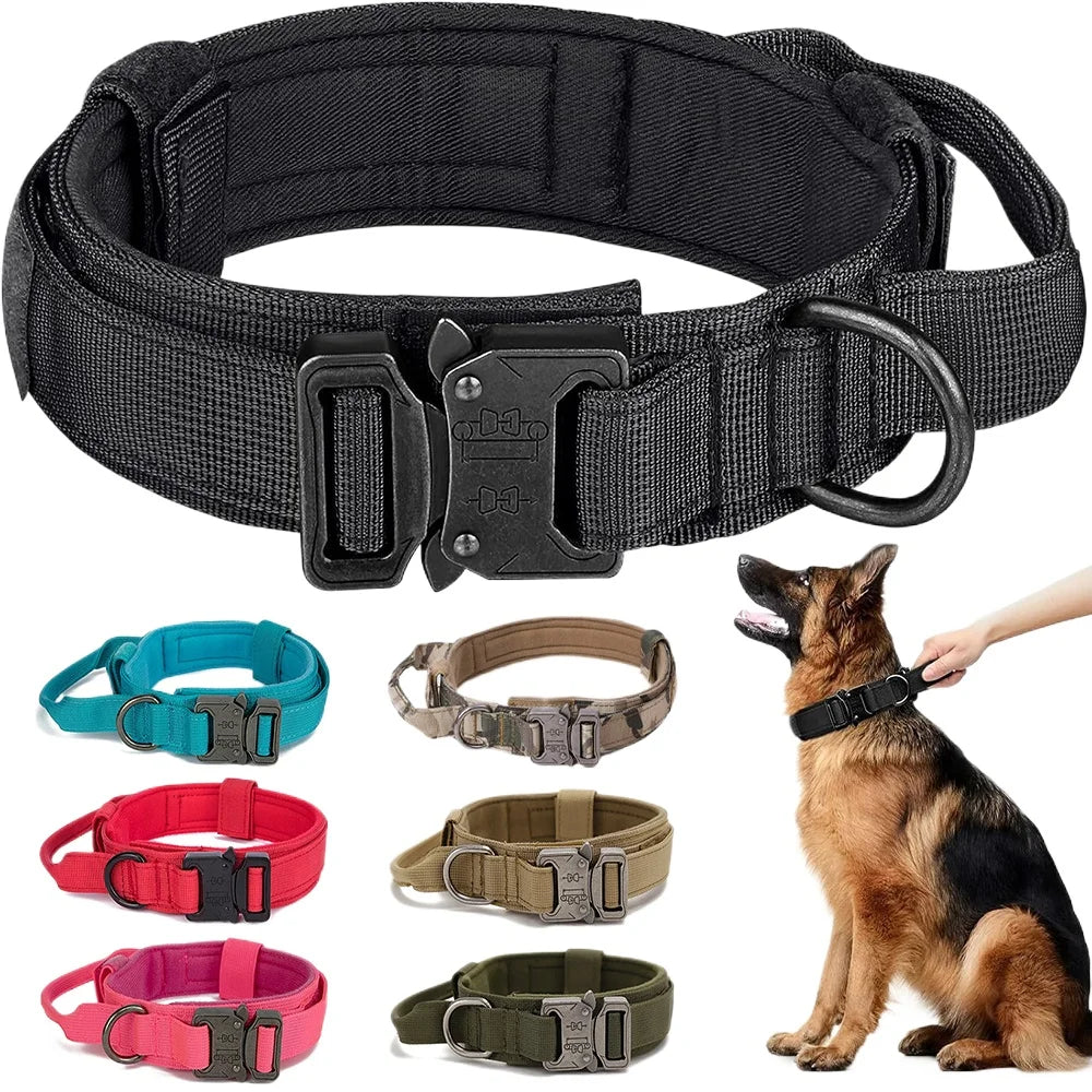 Tactical Nylon Dog Collar & Shock-Absorbing Bungee Leash Set