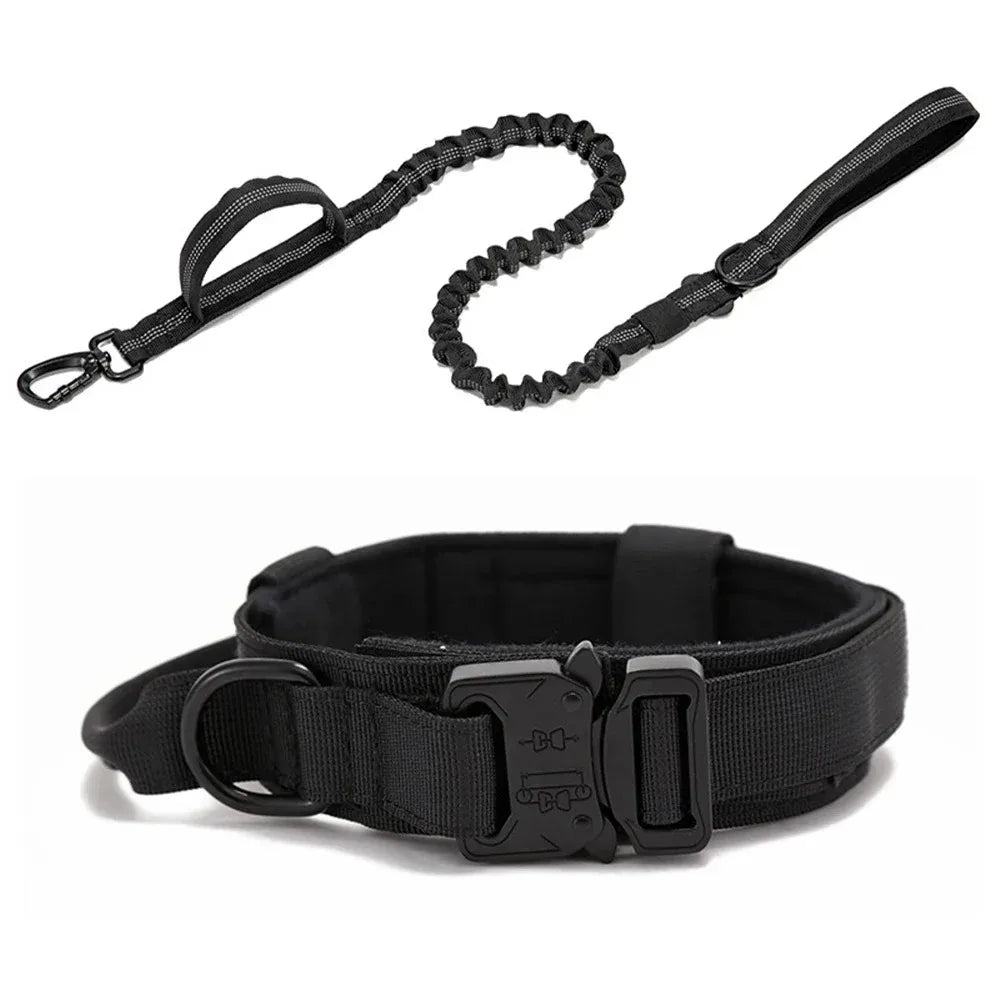 Tactical Nylon Dog Collar & Shock-Absorbing Bungee Leash Set