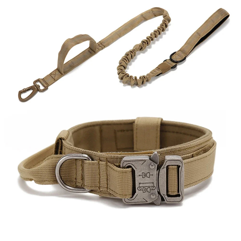 Tactical Nylon Dog Collar & Shock-Absorbing Bungee Leash Set