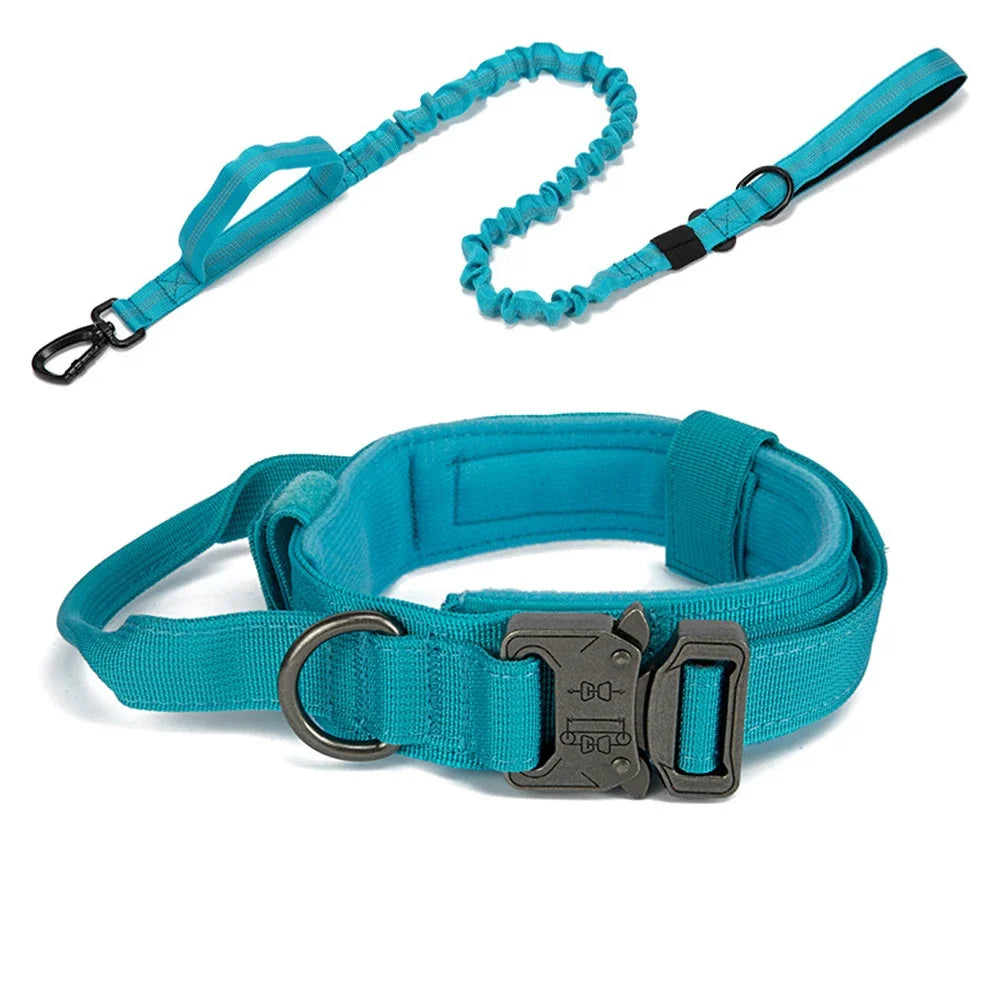Tactical Nylon Dog Collar & Shock-Absorbing Bungee Leash Set