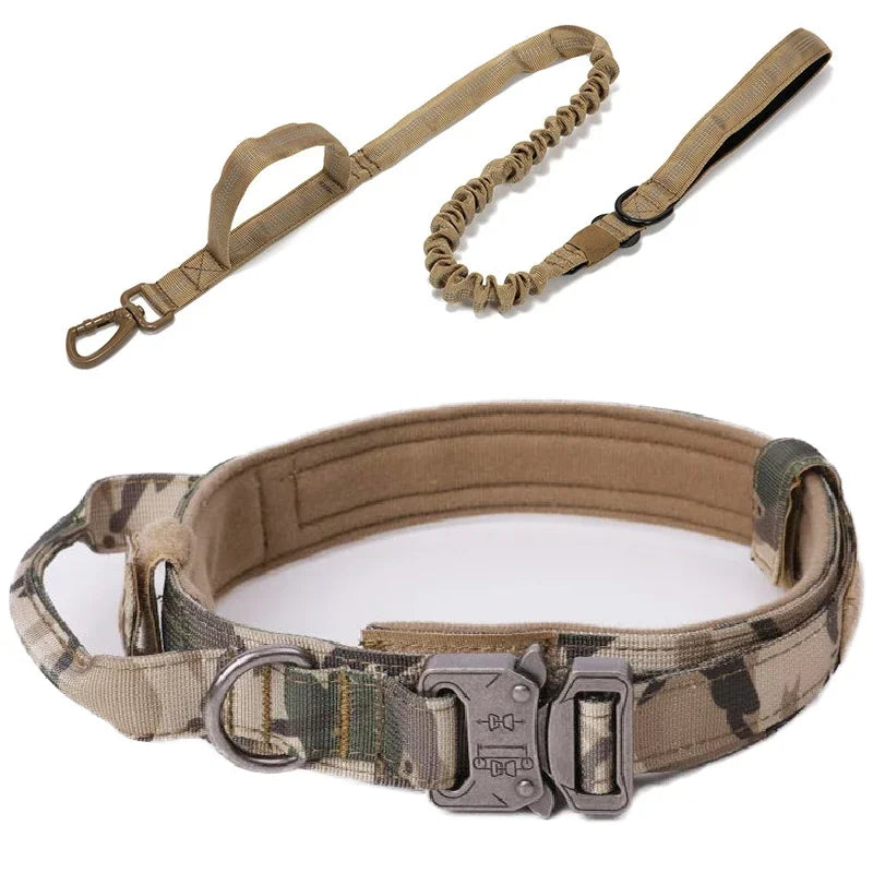 Tactical Nylon Dog Collar & Shock-Absorbing Bungee Leash Set