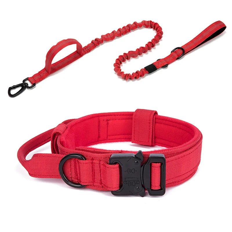Tactical Nylon Dog Collar & Shock-Absorbing Bungee Leash Set